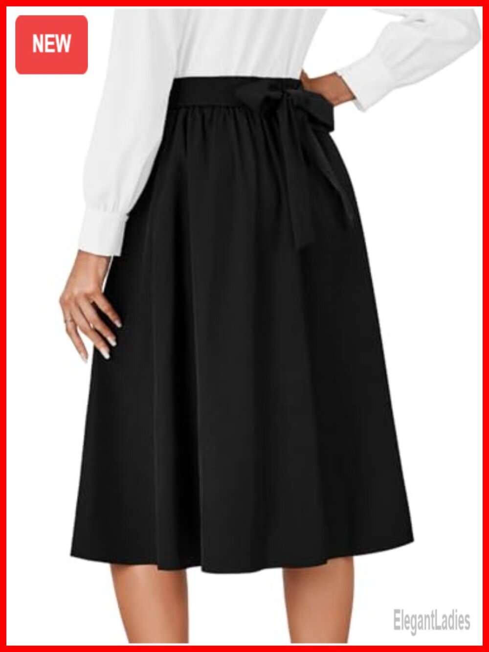 High Waist Pleated Tie Back A Line Midi Skirt Flowy Empire Waist